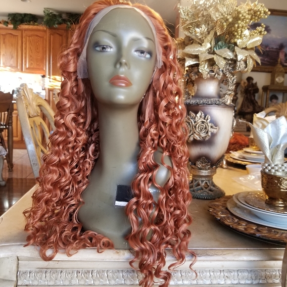 Copper Red Curly Lace Front Wig main image 5